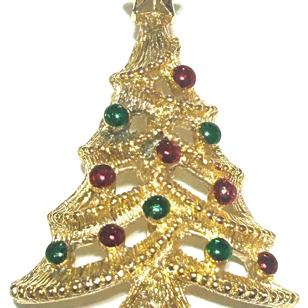 Excellent Vtg Signed Gerrys Christmas Tree Brooch Lapel Pin Gold Tone Rhinestone